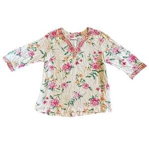 Belle by Kim Gravel Floral Print V-Neck Blouse with Embroidery